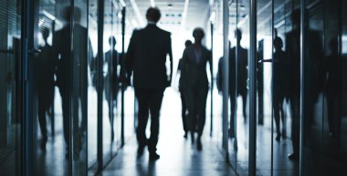 iş adamları Office koridordan aşağı gidiyor