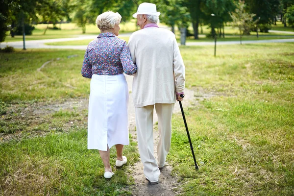 Yaşlılar alarak yaz Parkta yürümek — Stok fotoğraf