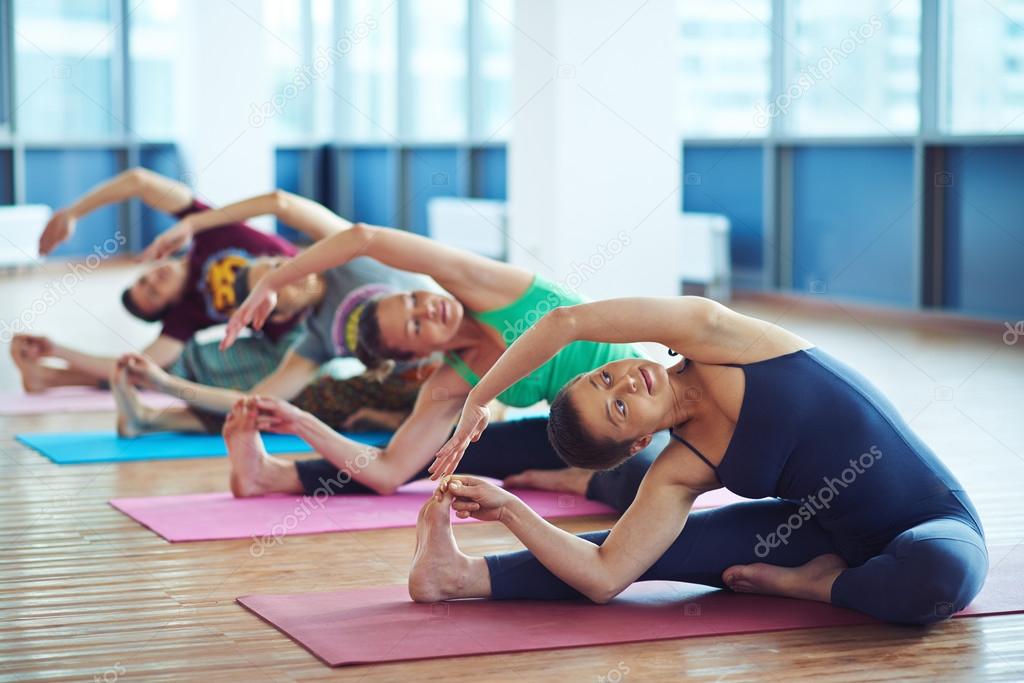 people making stretching exercise