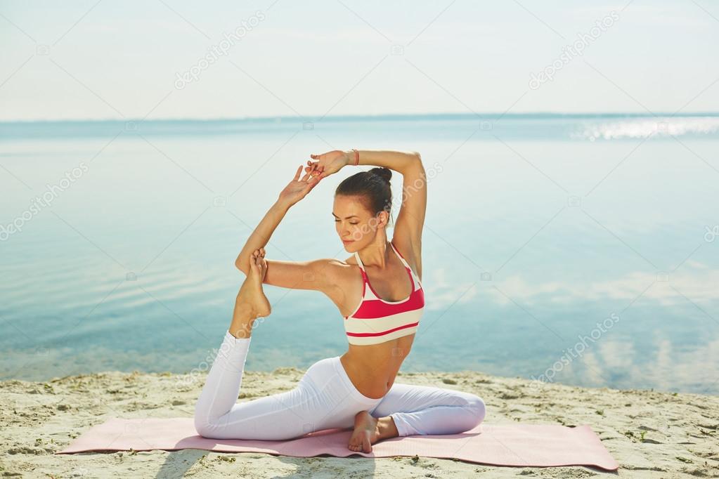 woman doing yoga exercise for stretching