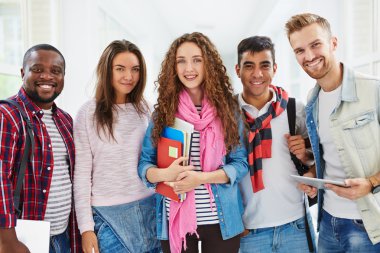 students in college corridor clipart