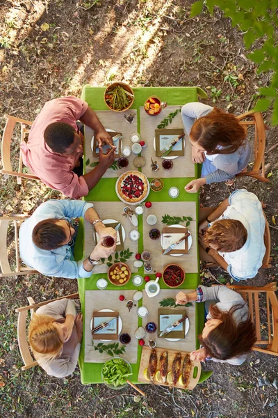 Amici che cenano il giorno del Ringraziamento — Foto Stock