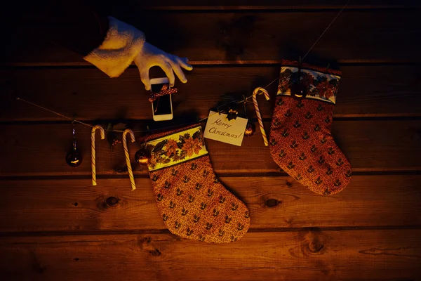 Noel çorap ve şeker kamışı — Stok fotoğraf