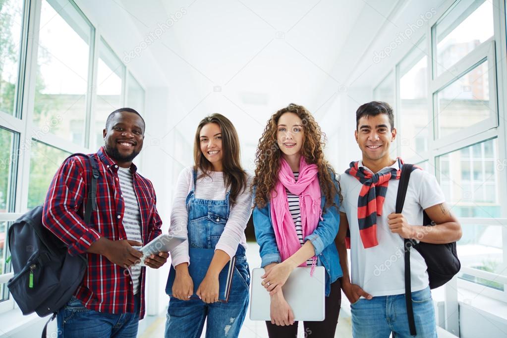 students in college corridor