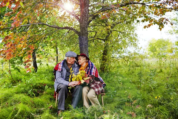 Para starszych korzystających z odpoczynku w parku — Zdjęcie stockowe