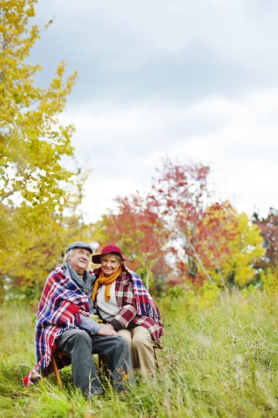 Pareja mayor disfrutando del descanso en el parque —  Fotos de Stock