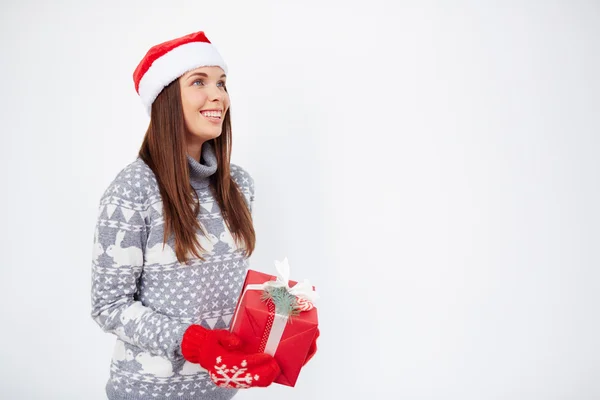 Happy woman with Christmas gift — Stock Photo, Image