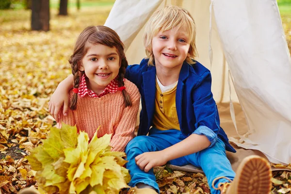 Piccoli amici nel parco autunnale — Foto Stock