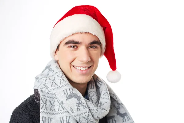 산타 모자에서 젊은 남자 — 스톡 사진
