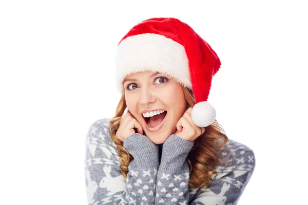 Surprised girl in Santa cap — Stock Photo, Image