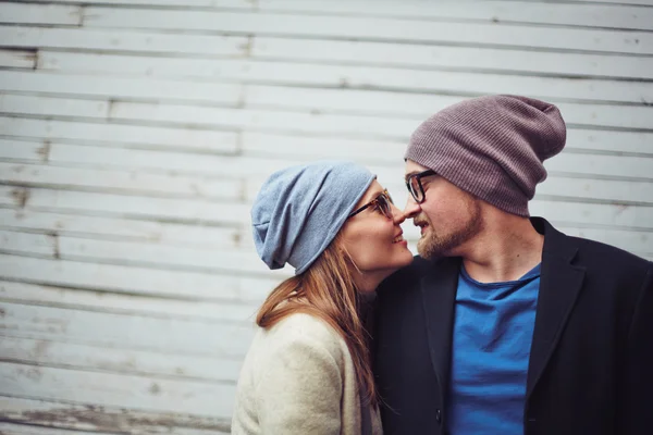 Romantic couple  touching by their noses — Stock Photo, Image