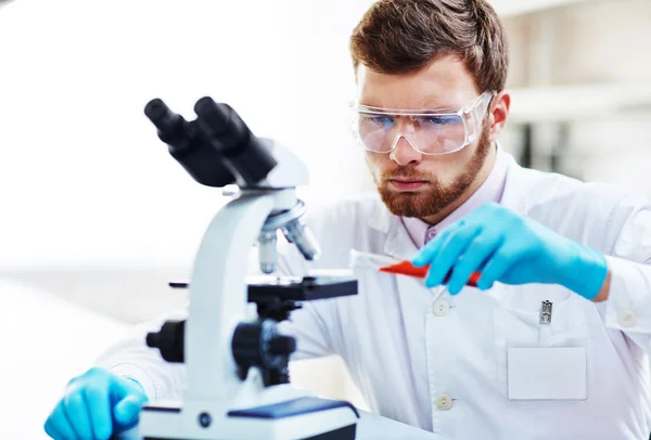 Chemist making analysis of liquid — Stock Photo, Image