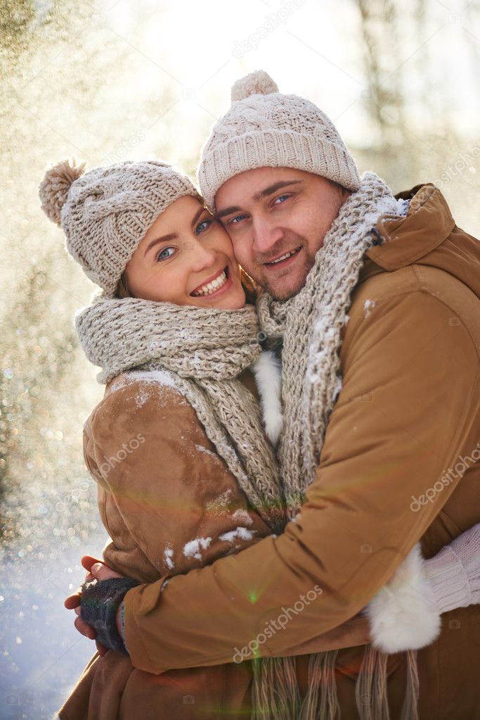 Young dates in winter wear