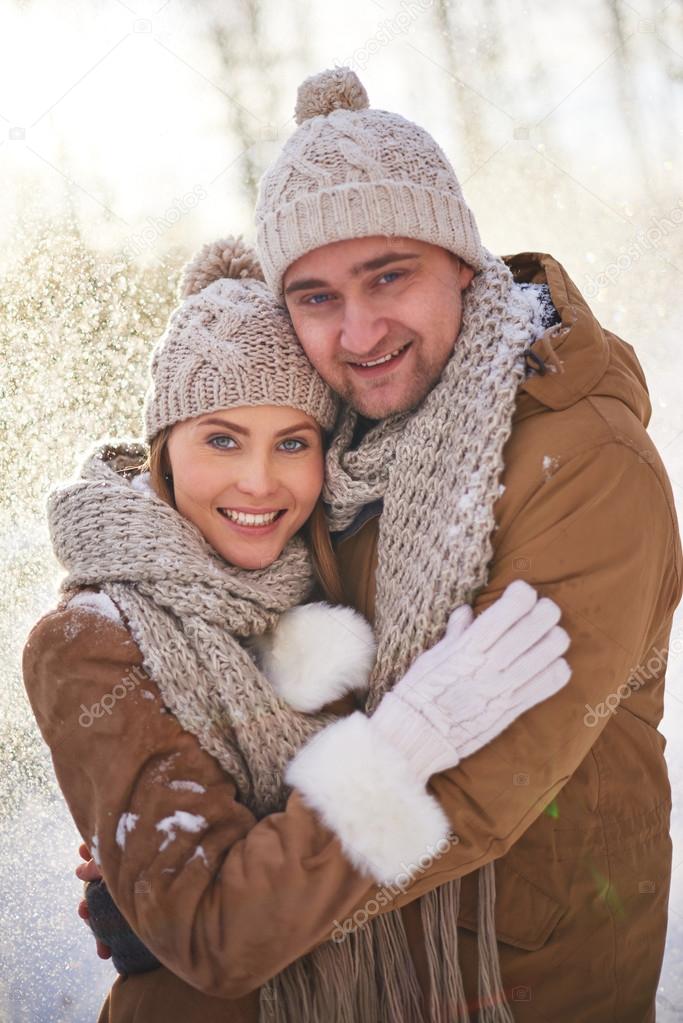 Young sweethearts in winter wear