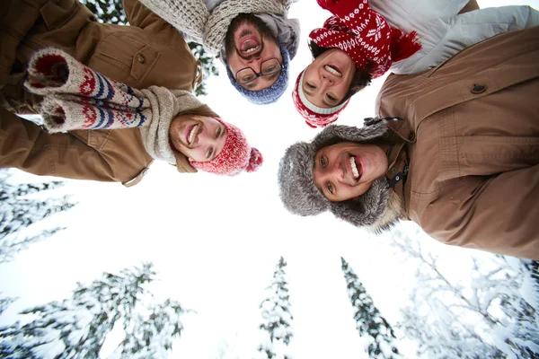 Vänner ser i vintermiljö — Stockfoto