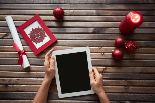 Young female hands with touchpad — Stock Photo, Image