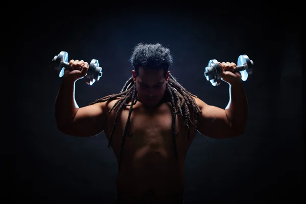 Man working out  with barbells — Stock Photo, Image