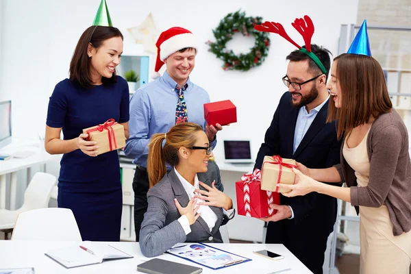 Employees making  surprise to their colleague — Stock Photo, Image
