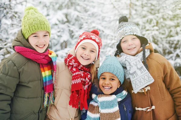 Amici felici in inverno indossare — Foto Stock