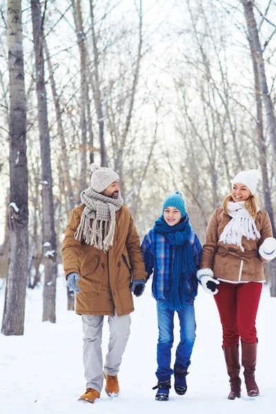 Família em roupas quentes no inverno — Fotografia de Stock