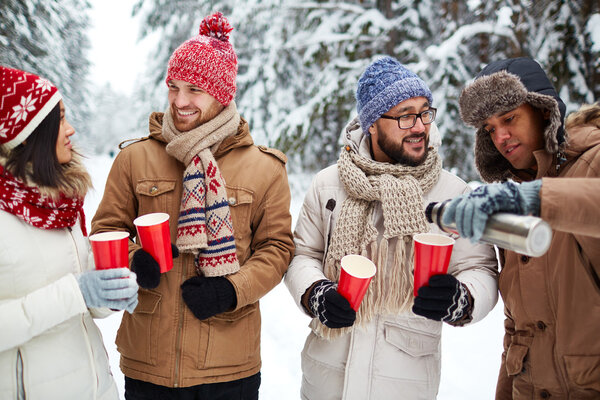 friends Warming up in winter