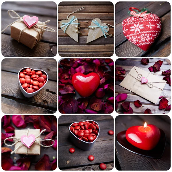 Collection of heart-shaped valentine gifts — Stock Photo, Image