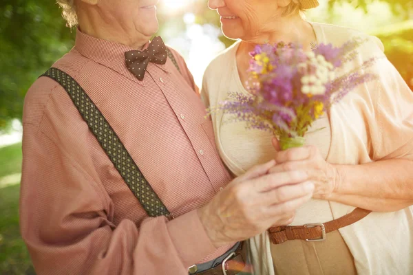 Elderly couple walking in park — Stock Photo, Image