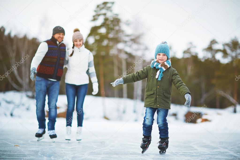 Active family skating