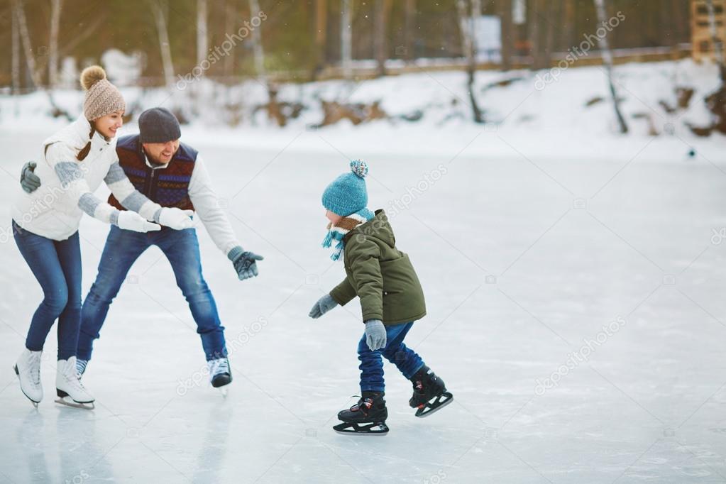 Active family skating