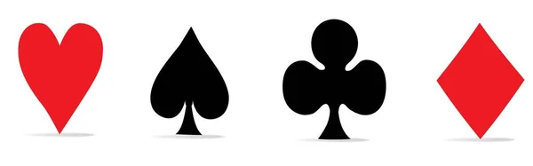 玩牌西服向量集 黑桃心形钻石和球会图标孤立在白色背景 牌甲板 糖果游戏概念标志 扑克牌 矢量图形 Eps — 图库矢量图片