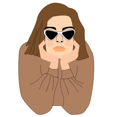 Kız güzel bir fikirle gülümsüyor ve hayal kuruyor. Vektör karakter illüstrasyonu