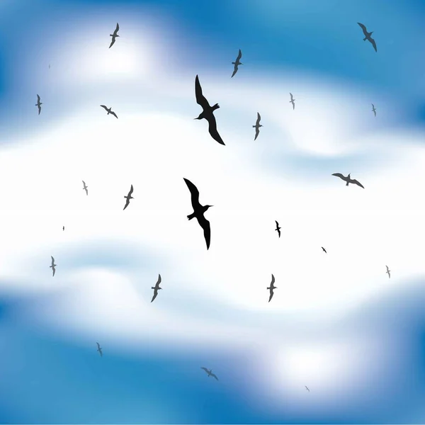 Vogelschar Mit Himmel Vektorillustration — Stockvektor