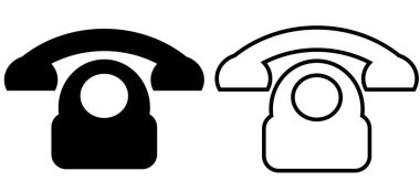 Retro telefon simgesi. Eski telefon işareti. Beyaz arkaplanda doğrusal simgeler
