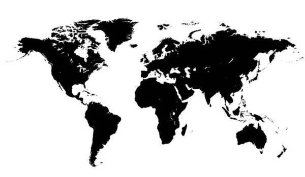 Zwarte Lege Vector Wereldkaart Geïsoleerd Witte Achtergrond — Stockvector