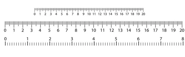Größenindikatoren Messwerkzeug Linealskala Präzisionsmessung Der Linealskala Zentimeter Und Zoll Vektorabbildung — Stockvektor