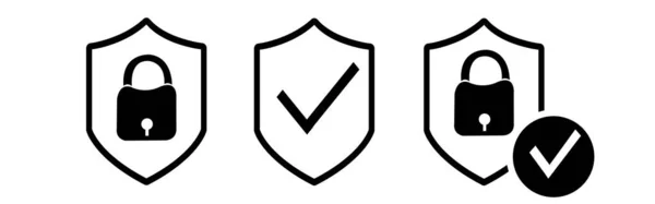 Bouclier Avec Cadenas Coche Protection Approuver Sign Strong Protection Tick — Image vectorielle