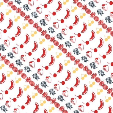 Summer pattern with watermelon, pineapple, strawberry, cherries and tropical leaf