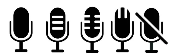 Coleção Ícones Microfone Microfone Áudio Mudo Imutável Web Microfone Móvel — Vetor de Stock