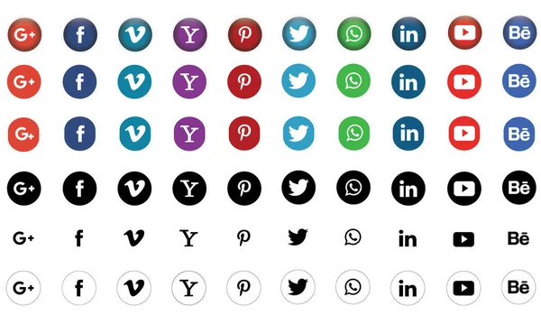 Popüler sosyal medya simgelerini ayarla. Facebook, instagram, twitter, youtube, pinterest, behance, google, linkedin, Whatsap, snapchat ve dahası. Editör vektörü