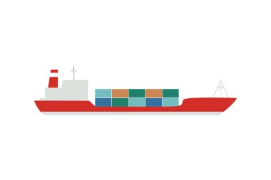 Cargo ship. Vessel port, export or import tanker shipping. International sea logistic. Marine transport and delivery vector illustration