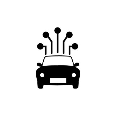Şebekeye bağlanan basit bir araba simgesi, akıllı araçlar, ulaşımda ai ve otonom sürüş gibi kavramları temsil ediyor