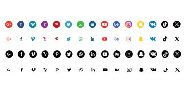 Popüler sosyal medya logosu koleksiyonu. Sosyal medya simgeleri.