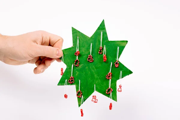 Instrucción Paso Paso Cómo Hacer Árbol Navidad Cartón Verde Forma —  Fotos de Stock