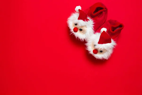 New Year Christmas Slippers Form Santa Claus White Soft Fur — Stock Photo, Image