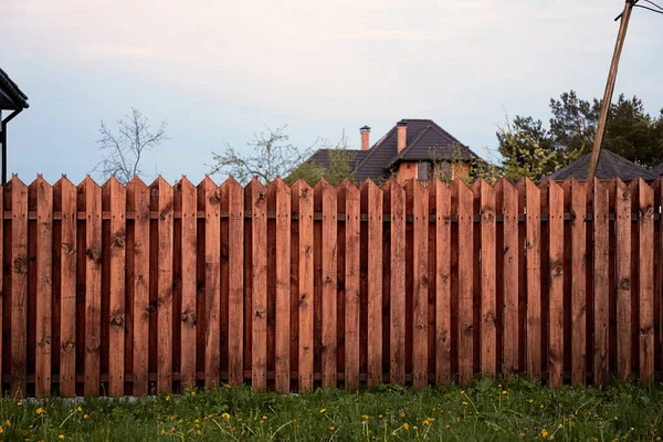 Wooden Picket Fence Pointed Tops Protection Territory Natural Materials Brown — Stock Photo, Image