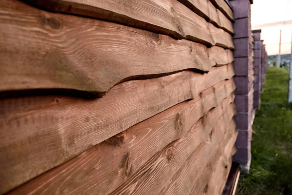 Unedged Planks Background Wooden Scandinavian Fence Brown Color Board Grunge — Stock Photo, Image