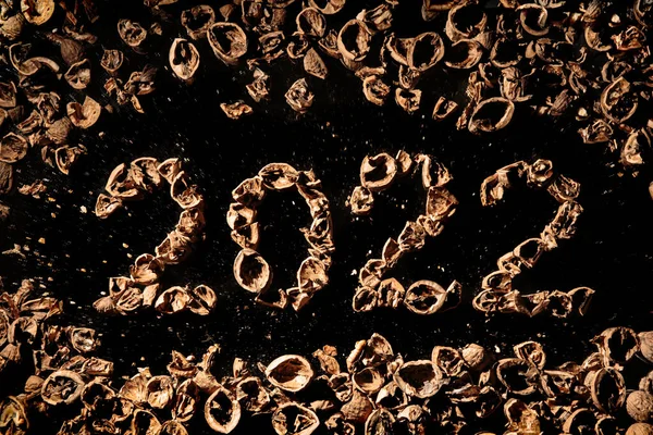 Nowy Rok 2022 Liczby Zrobione Stosu Orzechów Kalendarz Jedzenia Tapeta — Zdjęcie stockowe