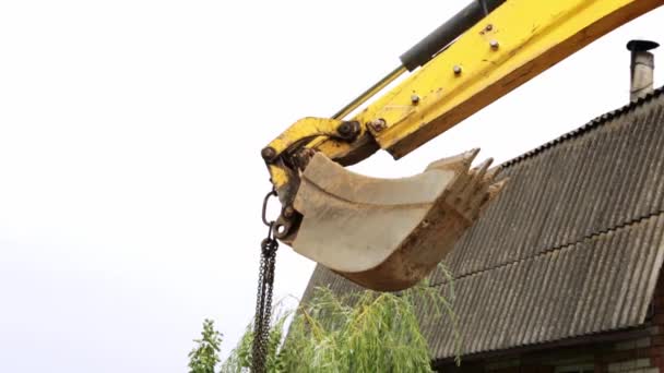 Schaufel Eines Traktors Großaufnahme Schwere Bulldozer Anbaugeräte Spezialgeräte Für Baufahrzeuge — Stockvideo