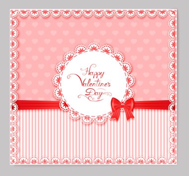 tebrik kartı kırmızı fiyonklu, dantel, getirin metninizle Pembe dokulu arka plan, vektör çizim için