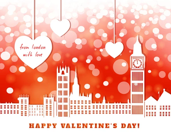 Sevgililer Günü Tebrik Kartı Londra Büyük Ben Kırmızı Parlak Parlak — Stok Vektör